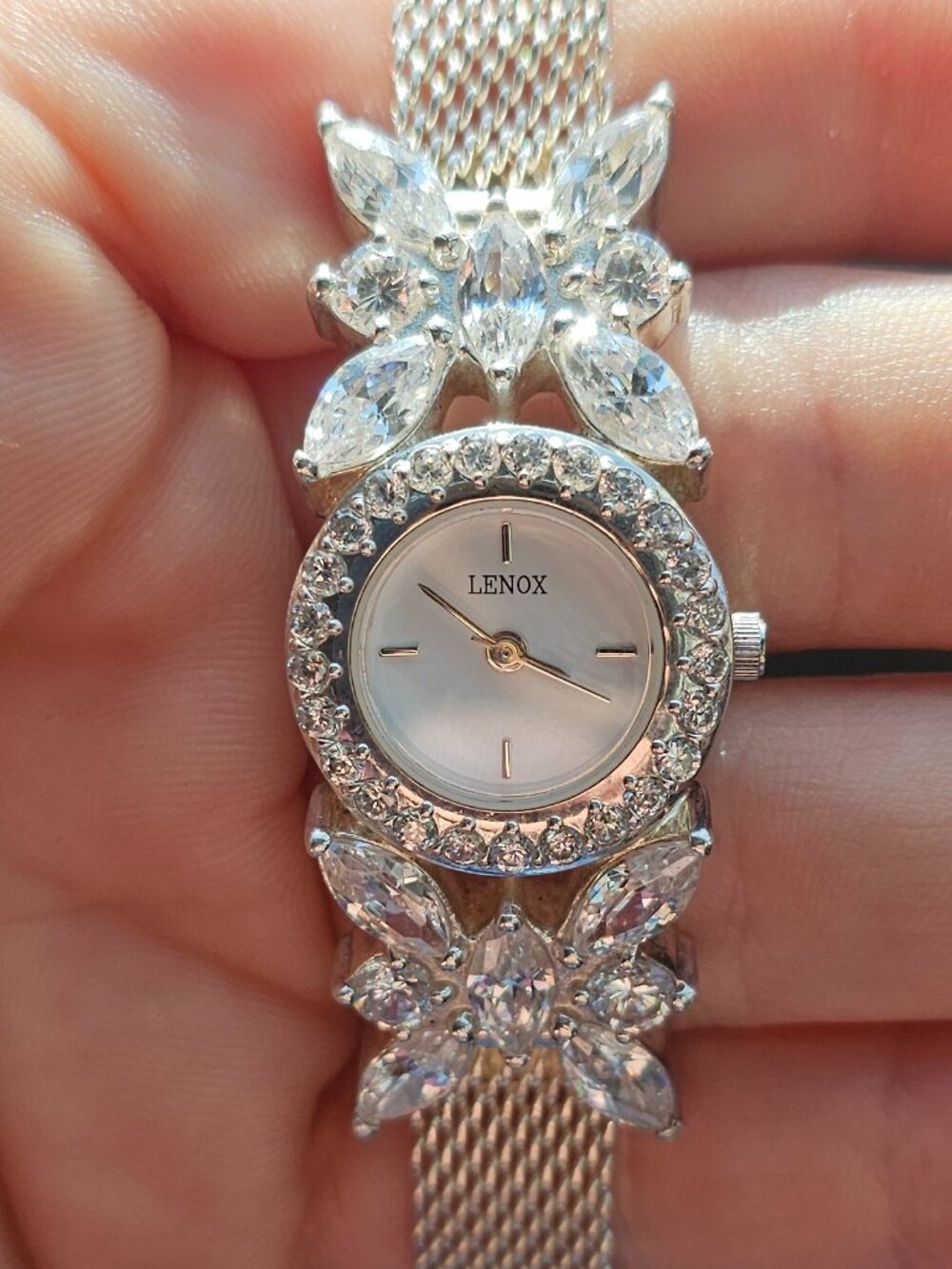 Working Lenox Sterling Silver S925 Butterfly Milanese Bracelet Cocktail Watch